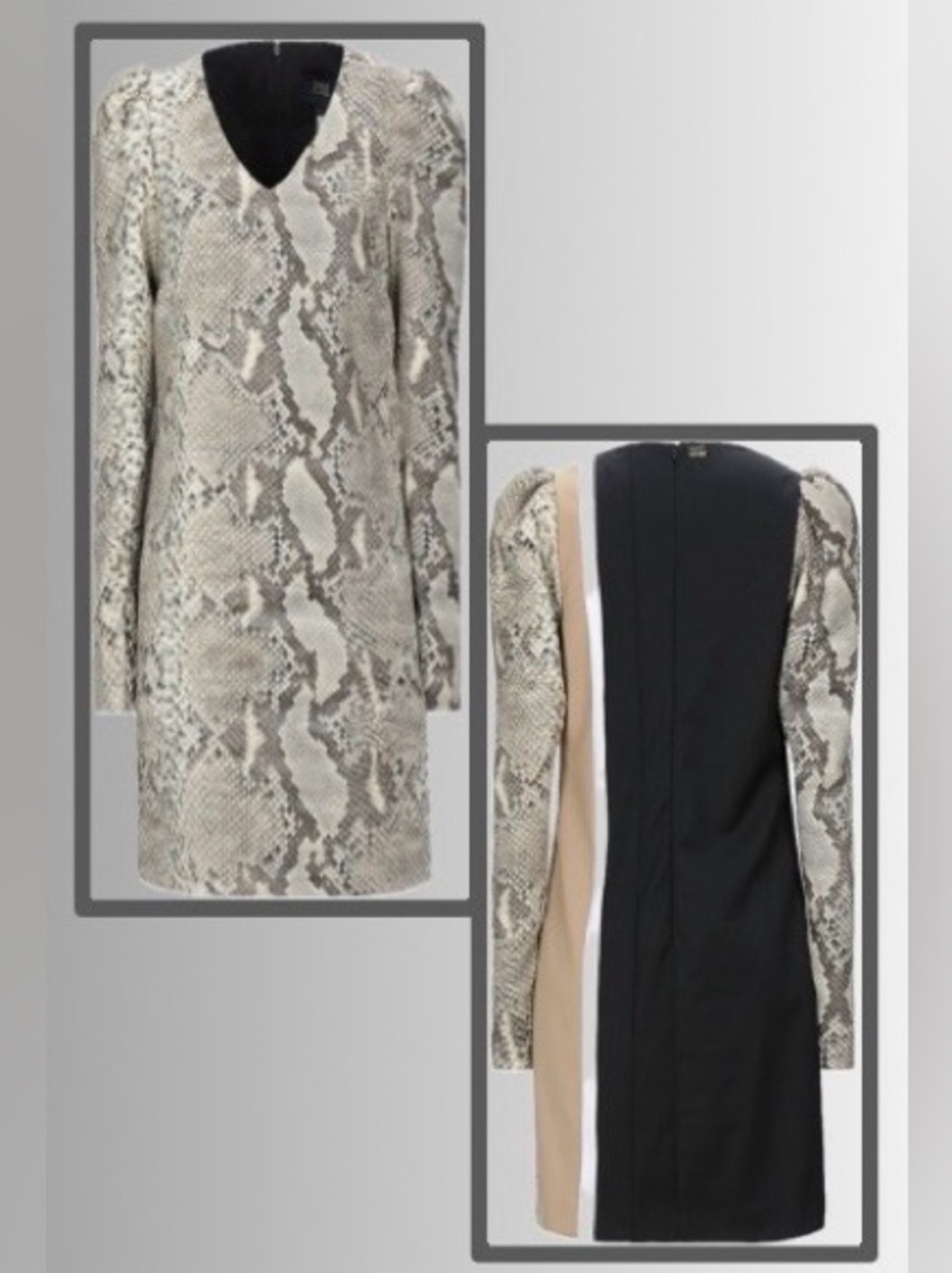 CAVALLI Class Beige/Black Mixed Media Snake Print/Striped Shift Dress: Size 4
